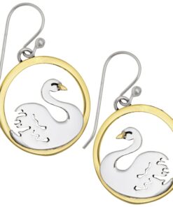 Sterling Silver & Brass Swan Earrings