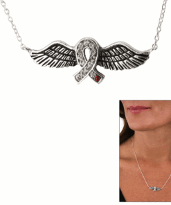 Diabetes Ribbon Angel Winged Sterling Necklace