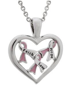 Full Heart Pink Ribbon Necklace