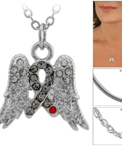 On Angel Wings Diabetes Awareness Ribbon Necklace