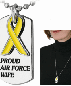 Proud Air Force Wife Yellow Ribbon Dog Tag Necklace