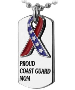 Proud Coast Guard Mom Flag Ribbon Dog Tag Necklace
