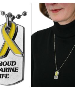 Proud Marine Wife Yellow Ribbon Dog Tag Necklace