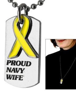 Proud Navy Wife Yellow Ribbon Dog Tag Necklace