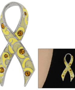 Rhinestone Flourish Yellow Ribbon Pin